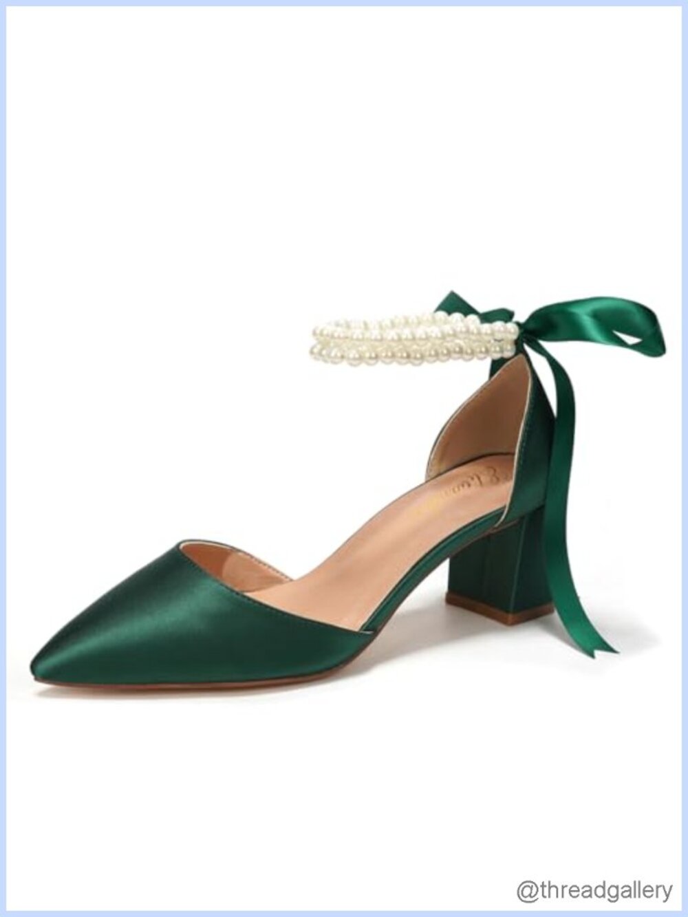 Satin Pointed Toe Mid-Heel Evening Sandals Block Heel Wedding Pumps Double
